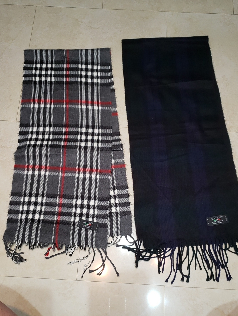 Cashme Plaid and Solid Men’s Scarves - Grey Plaid & Dark Navy, Green Plaid.